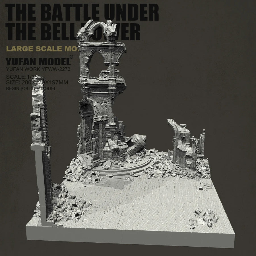 The Battle Under the Bell Tower 1/35 Ruined Urban Diorama Base Resin Kit - resin model view 2