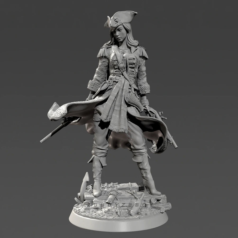 Female Pirate Captain with Ornate Axe 38mm Resin Figure Kit - resin model view 2