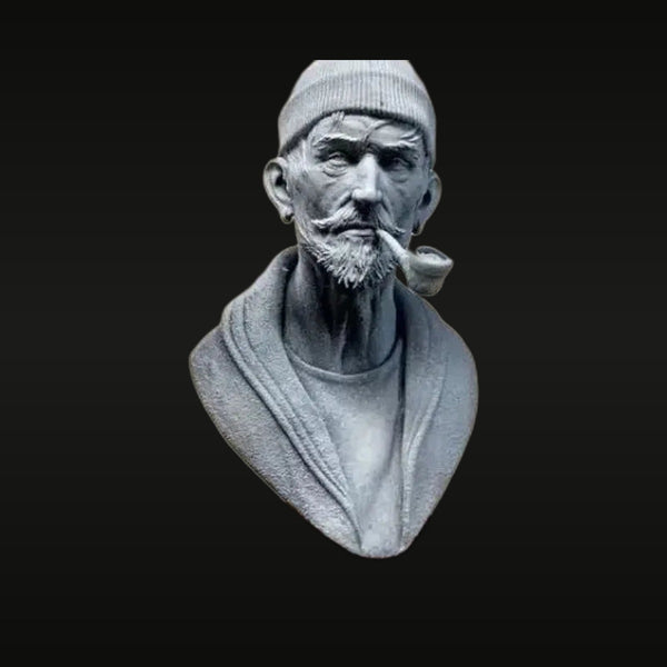 Elderly Bearded Man with Pipe Winter Beanie 1/9 Resin Bust Kit