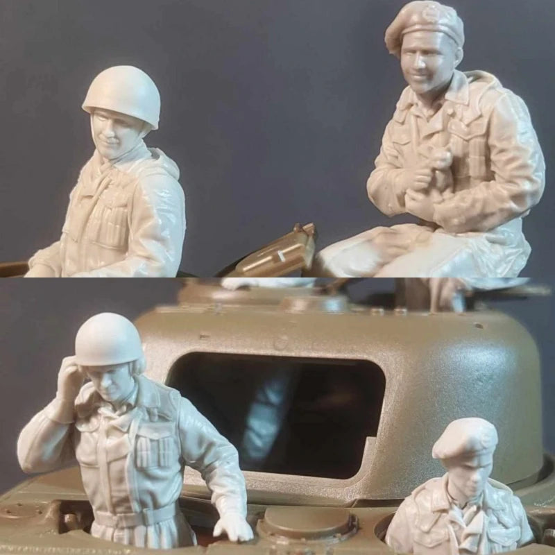 1/35 Scale Die-Cast Resin Figure Model Kit British Tank Suit Crew 4 Figures (No Tank) Unassembled and Unpainted