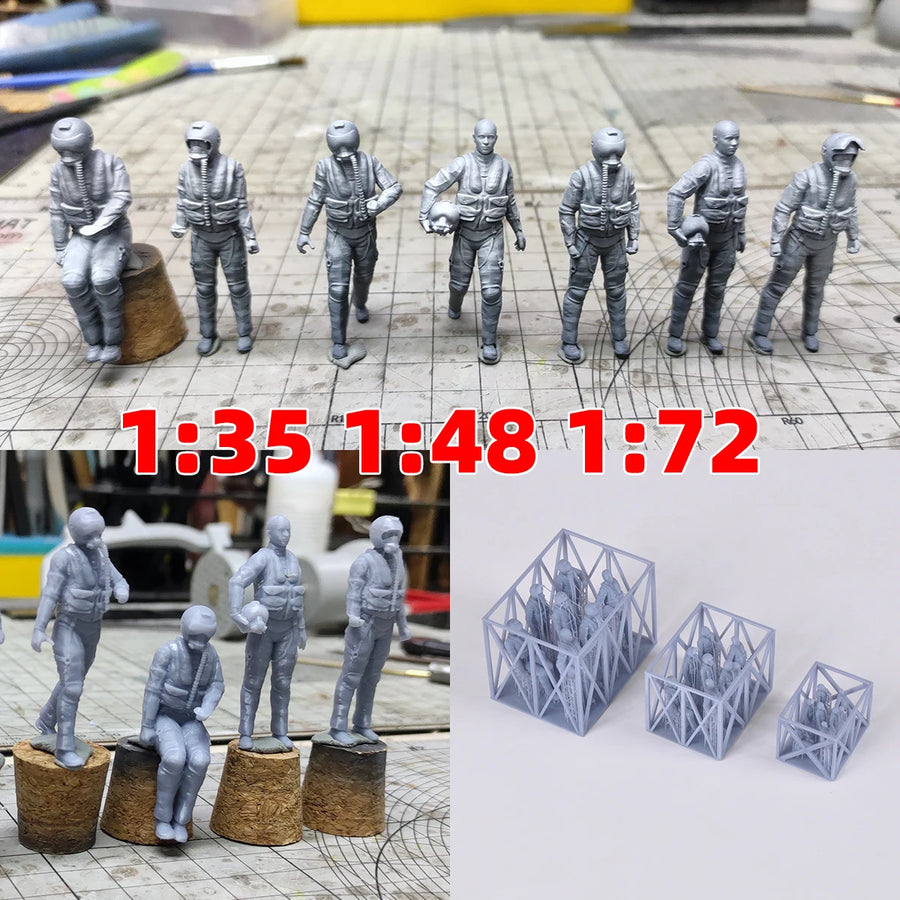 Modern Aircraf Fighter Bomber Helicopter Pilot Air Force Soldiers Military Man Assembly Scale Model Kit 7 Pcs 1/72 1/35 1/48
