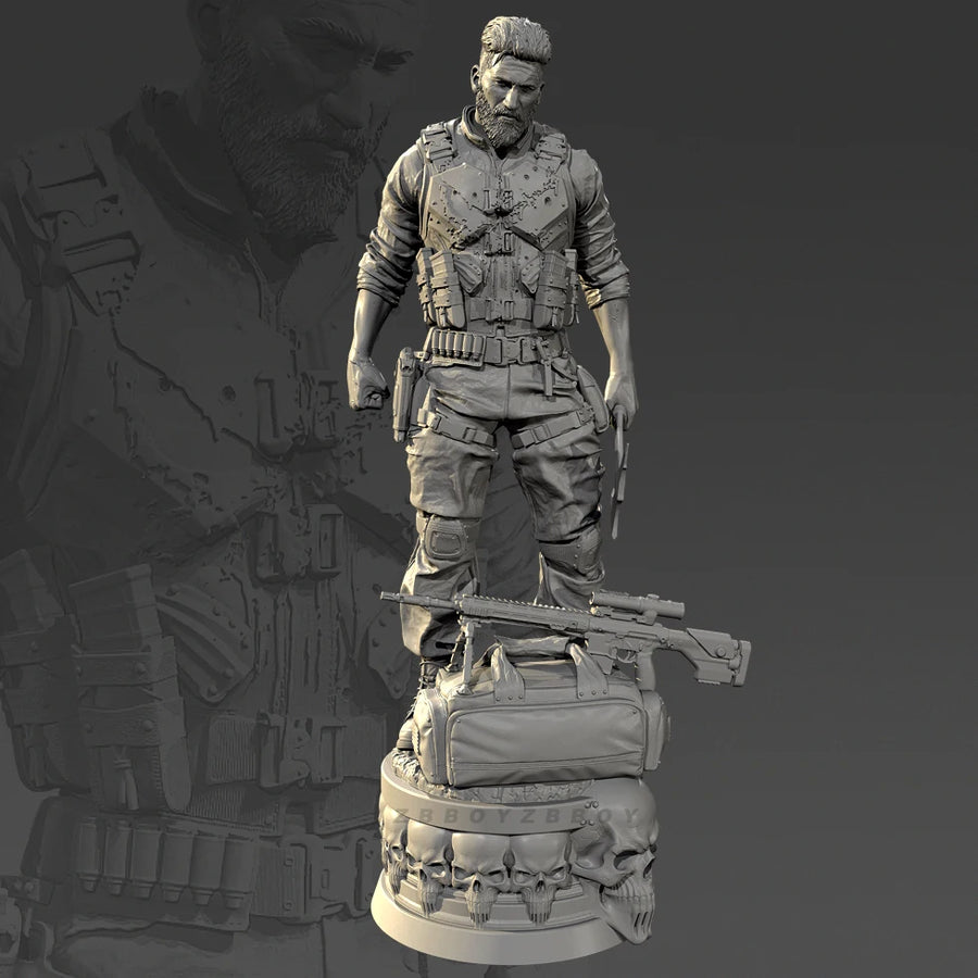 Modern Tactical Operator with Rifle 50mm Resin Bust Kit - resin model view 2