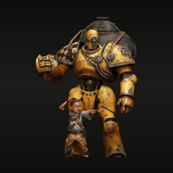 Steampunk Powered Exoskeleton Suit with Child Figure 1/24 Resin Model Kit
