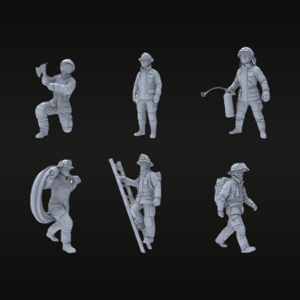 Modern Fire Rescue Team 6-Figure Set with Gear 1/64 Resin Kit