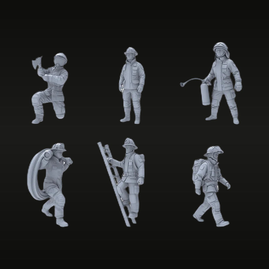 Modern Fire Rescue Team 6-Figure Set with Gear 1/64 Resin Kit - unpainted resin model kit
