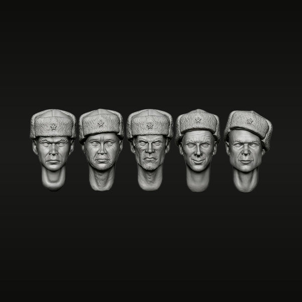 Soviet Soldier Head Variants with Ushanka 1/35 Resin Bust Kit
