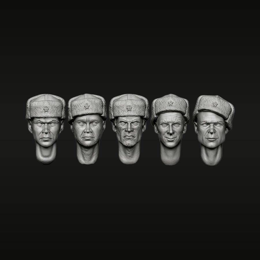 Soviet Soldier Head Variants with Ushanka 1/35 Resin Bust Kit - unpainted resin model kit