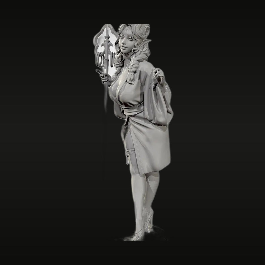 Fantasy Female Elf Sorceress with Staff 28mm Resin Figure Kit - unpainted resin model kit
