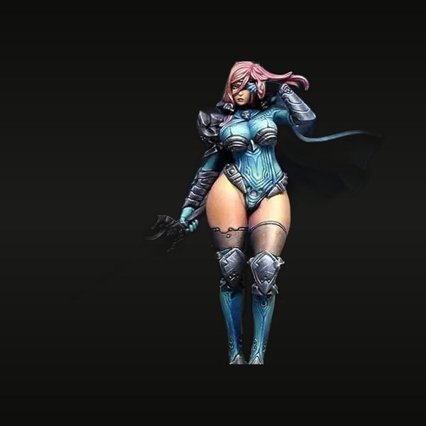 Sci-Fi Female Warrior with Curved Sword Teal Armor 38mm Resin Figure Kit