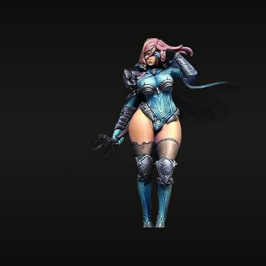 Sci-Fi Female Warrior with Curved Sword Teal Armor 38mm Resin Figure Kit - unpainted resin model kit