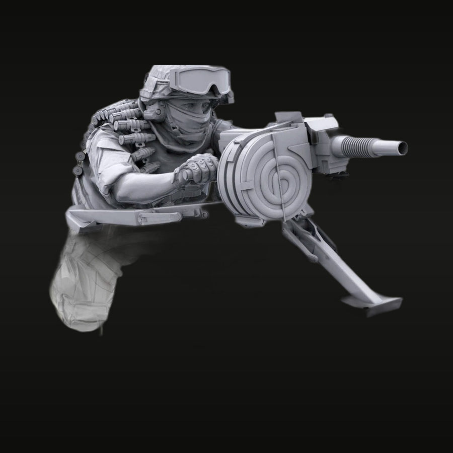 Modern US Operator with Drum-Fed Weapon Prone 1/35 Resin Figure Kit - unpainted resin model kit