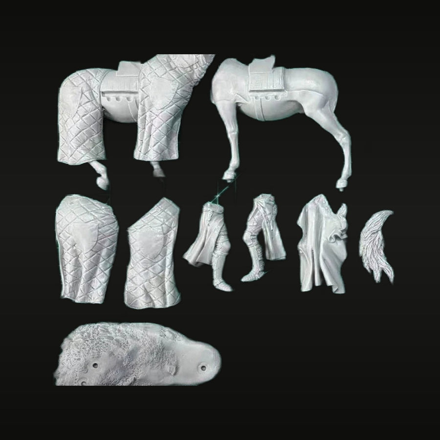 Medieval German Knight on Horseback 75mm Resin Figure Kit - unpainted resin model kit
