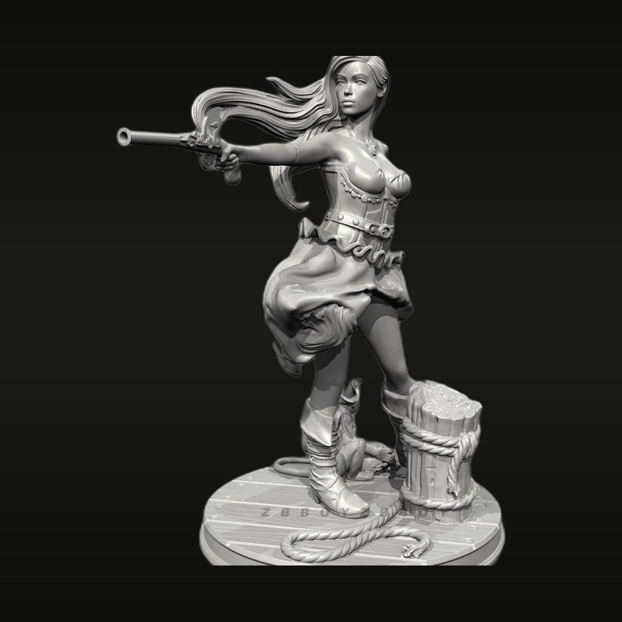 Female Pirate Pinup with Flintlock Pistol 75mm Resin Figure Kit - unpainted resin model kit
