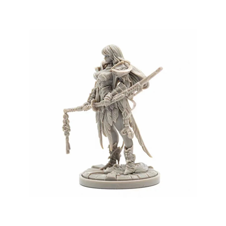 Fantasy Female Warrior with Ornate Rifle and Chain Weapon 75mm Resin Figure Kit - resin model view 2