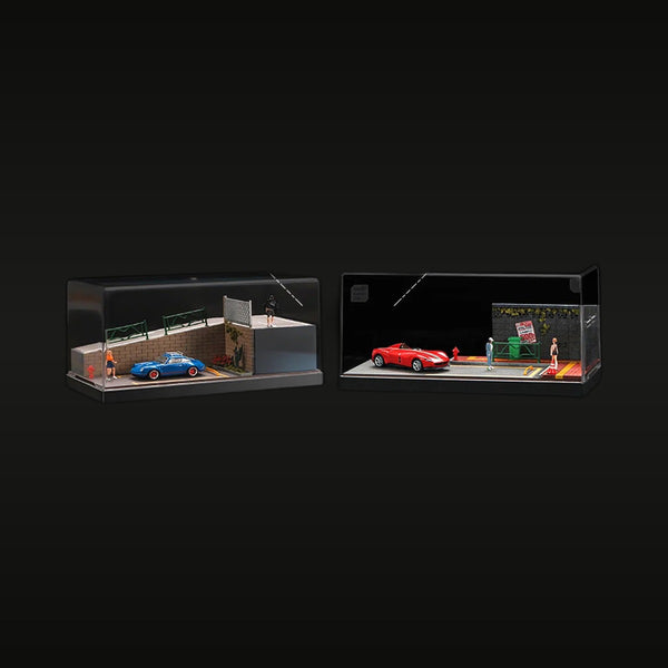 Vintage Sports Car Street Scene Diorama Set 1:64 Display Kit (2 Scenes)