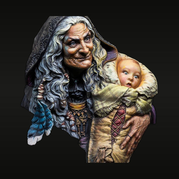 Fantasy Dark Elf Crone with Infant and Wings 1/10 Resin Bust Kit