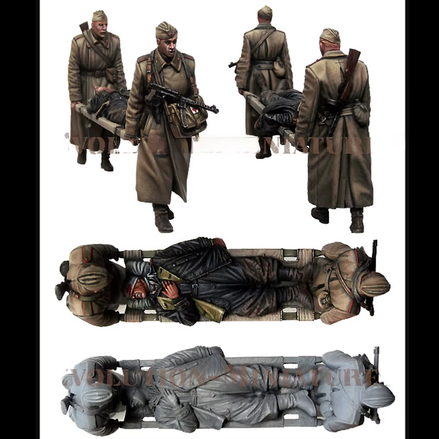 1/35 Soviet Paramedics and a Wounded Tankman, Resin Model Figure Soldier, WW2 Military Themes, Unassembled and Unpainted Kit