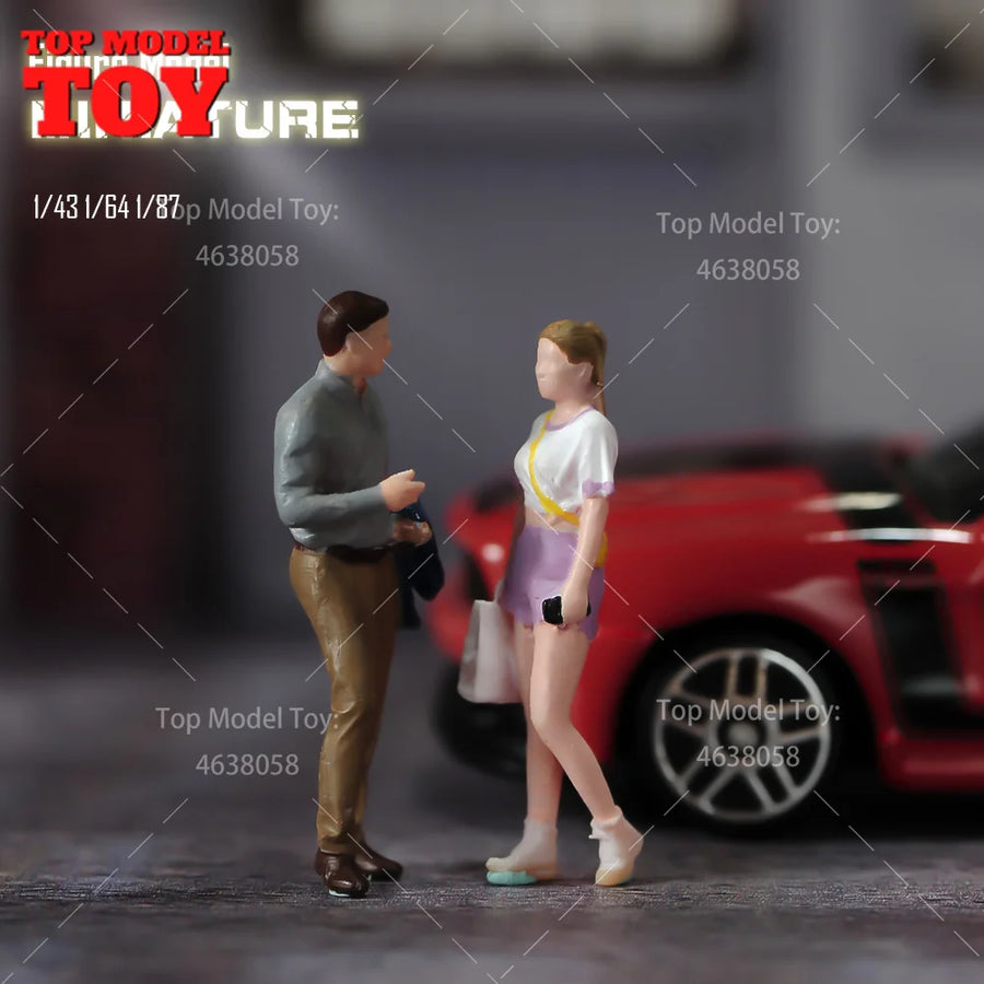 Painted Miniatures 1/87 1/64 1/43 Office Suit Man Fashion Girl Mini Scene Props Doll Figures Model for Cars Vehicles Toys