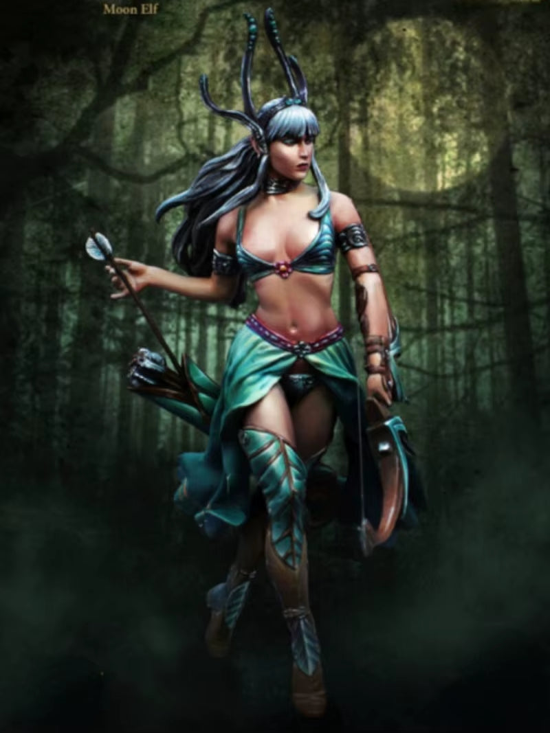 1/24 Scale Moon Elf Jungle Female Shooter Resin Figure Model Kit Fantasy Hobby Miniatures Unassembled Unpainted Toy Diorama
