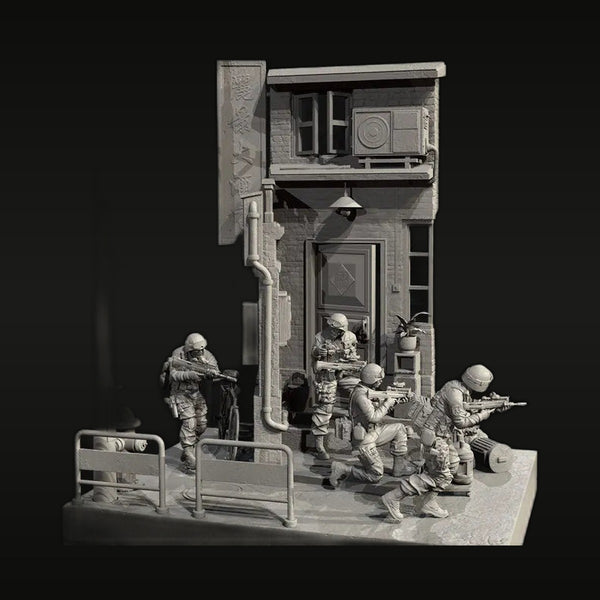Modern Special Forces Urban Warfare with Asian Building 1/35 Resin Diorama Kit