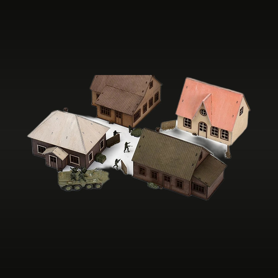 Modern Eastern European Village 4 Houses BTR APC Soldiers 1/72 Resin Diorama Kit - unpainted resin model kit
