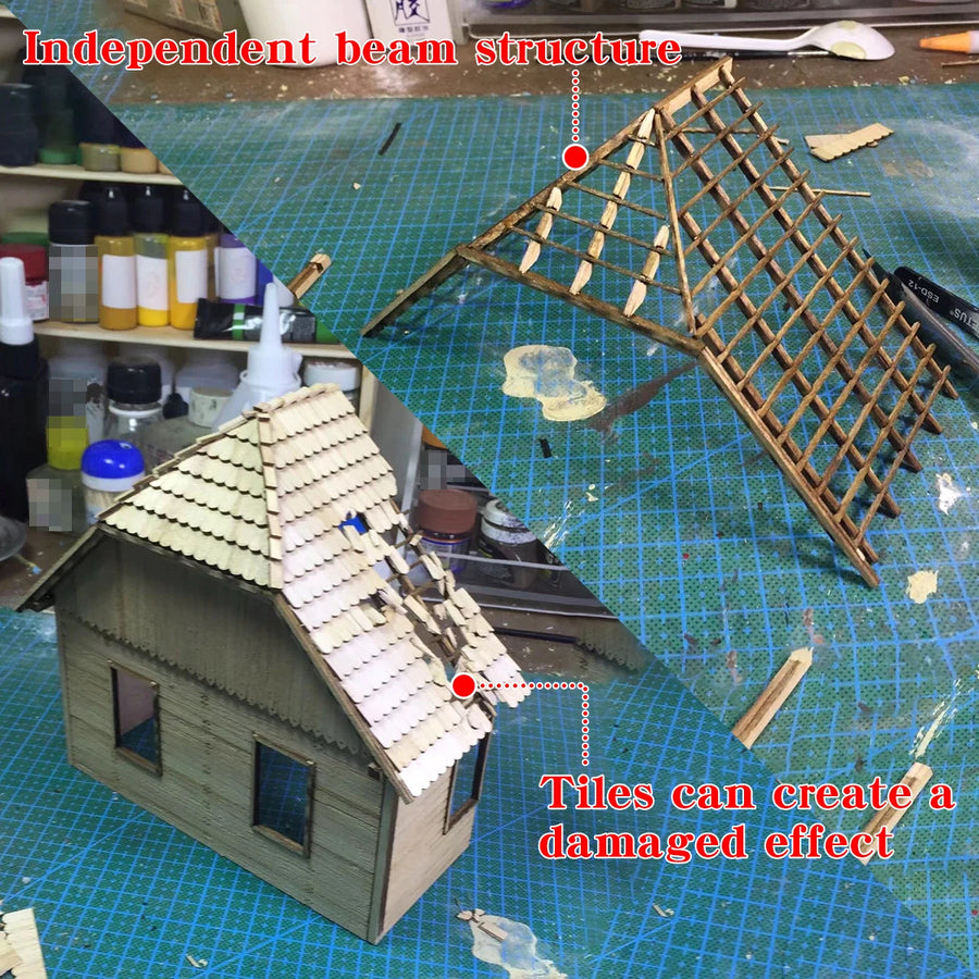 Assembly Architectural Model Sand Table Building Components Wooden House Bungalow Diorama Scale Model Kit 1/35 1/32