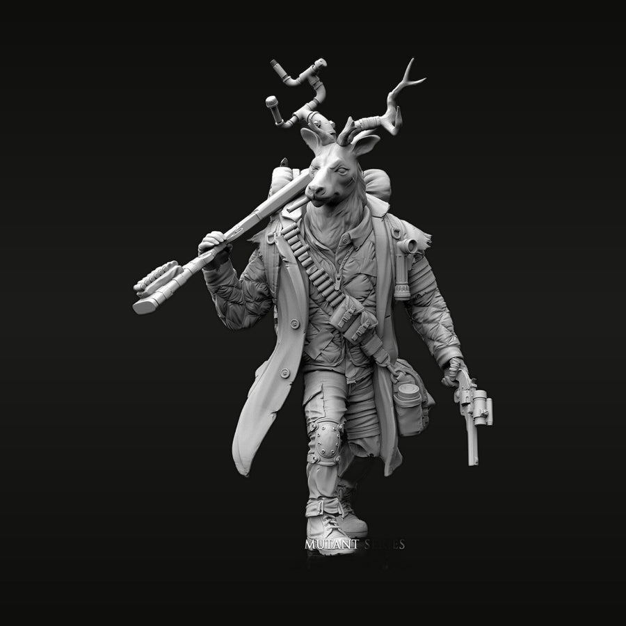 Fantasy Stag Warrior Mulant with Rifle and Pistols 1/24 Resin Figure Kit - unpainted resin model kit