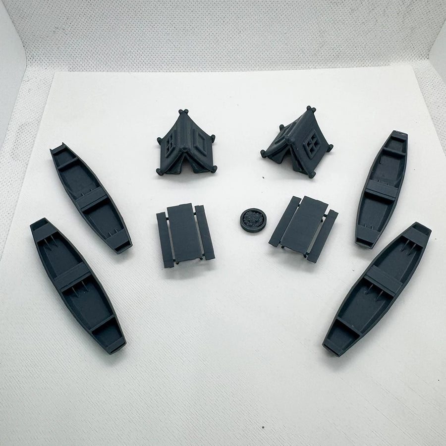 Medieval Rowboats and Tents Terrain Accessory Resin Kit - resin model view 3
