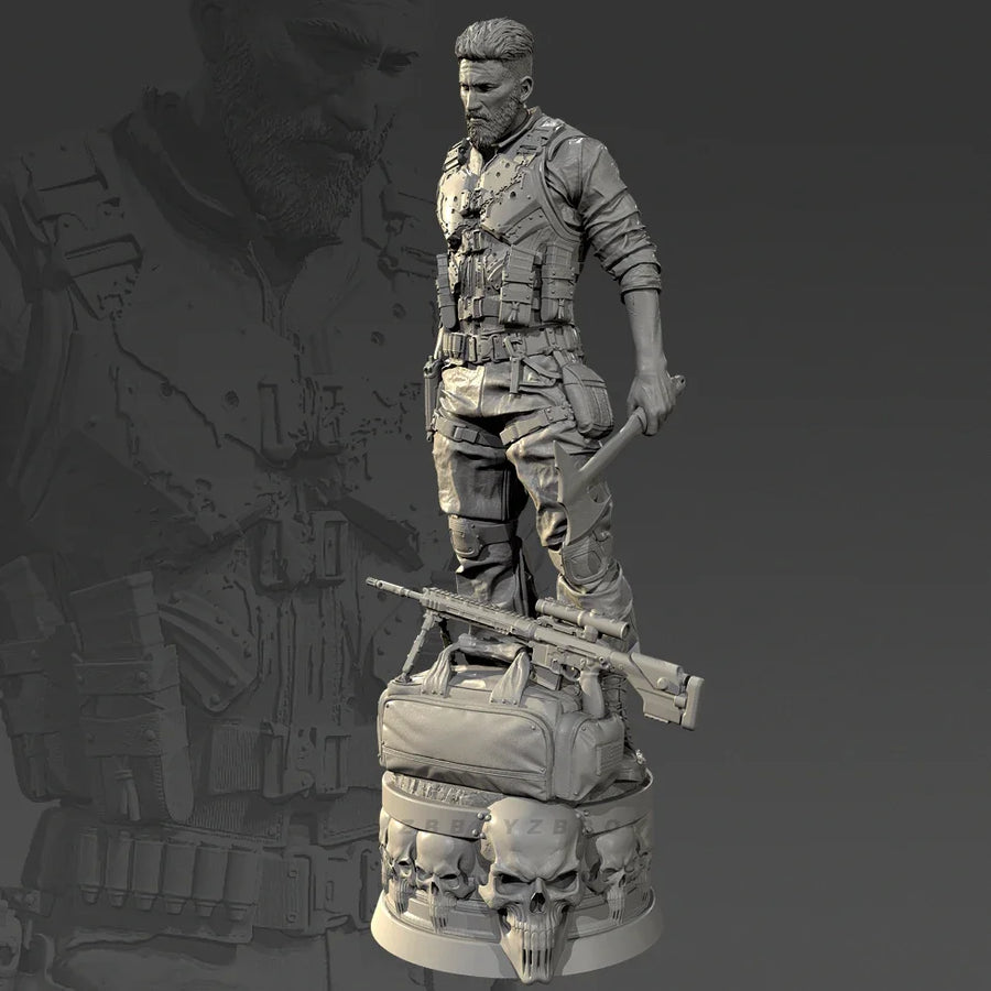 Modern Tactical Operator with Rifle 50mm Resin Bust Kit - resin model view 4