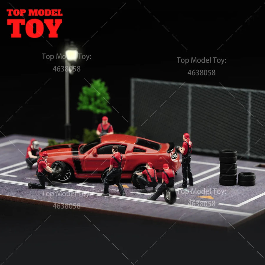 Painted Miniatures 1/64 Car Maintenance Worker Tire Man Figures Model Mini Scene Props Doll Figures Model for Vehicles Toys