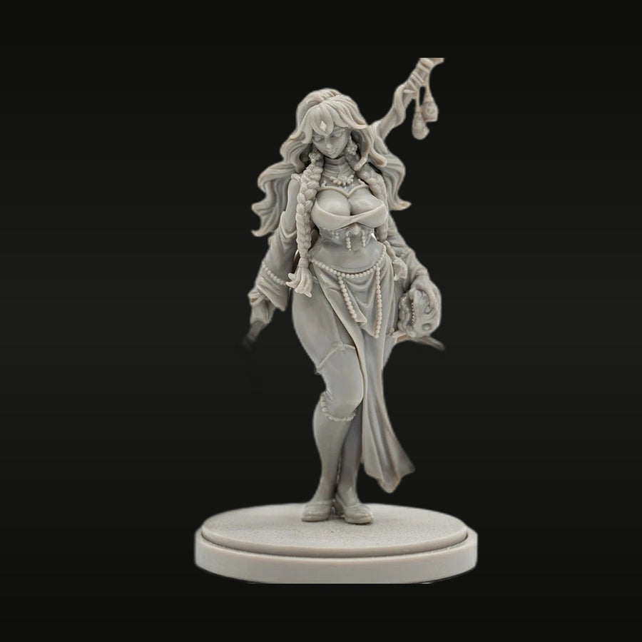 Fantasy Female Sorceress with Braided Hair 38mm Resin Figure - unpainted resin model kit