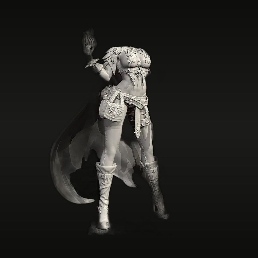 Fantasy Female Warrior with Flaming Torch 28mm Resin Figure Kit - unpainted resin model kit