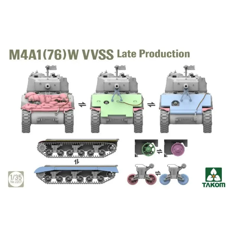 TAKOM 2207 1/35 M4A1 76(W) VVSS Late Production Tank Military Assemble Model Kit Plastic Model Kit