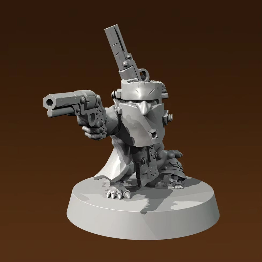 Steampunk Robot Gunslinger with Dual Pistols 28mm Resin Figure Kit - resin model view 3