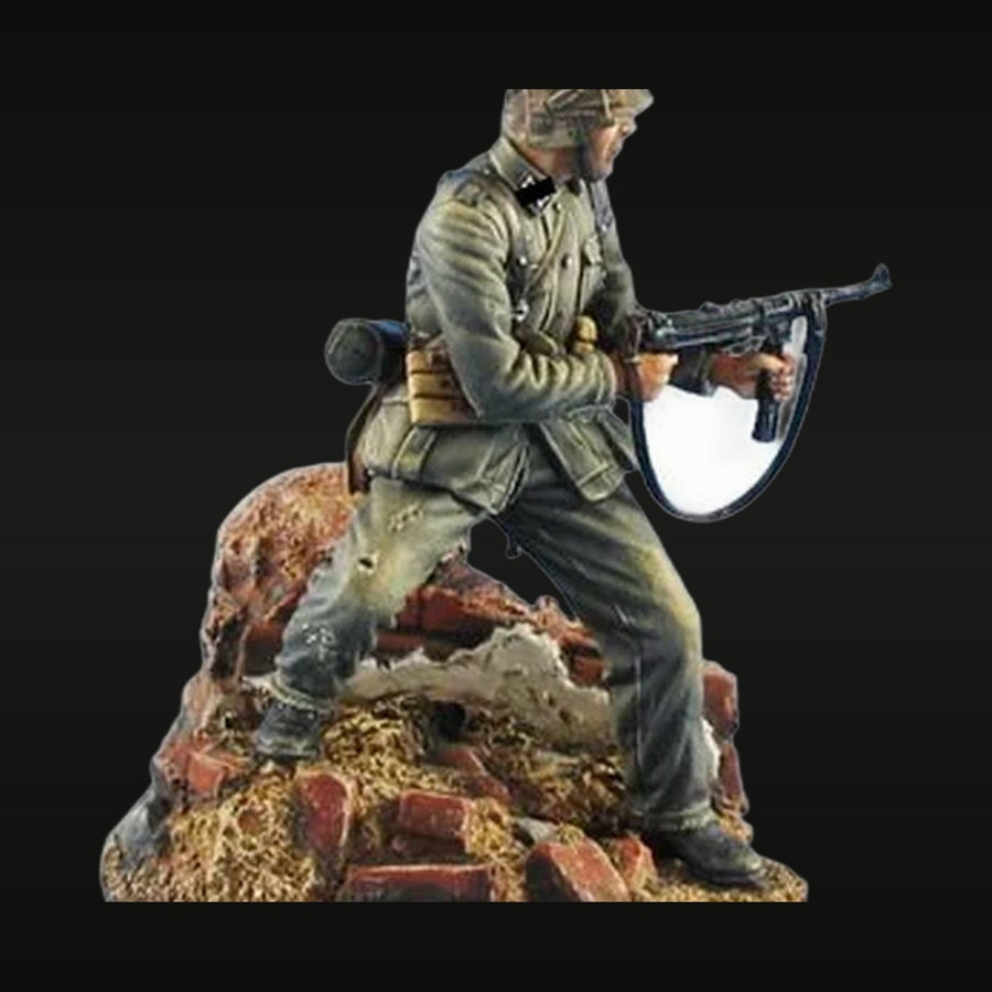 WWII German MG42 Gunner on Ruined Base 1/35 Resin Figure Kit - unpainted resin model kit