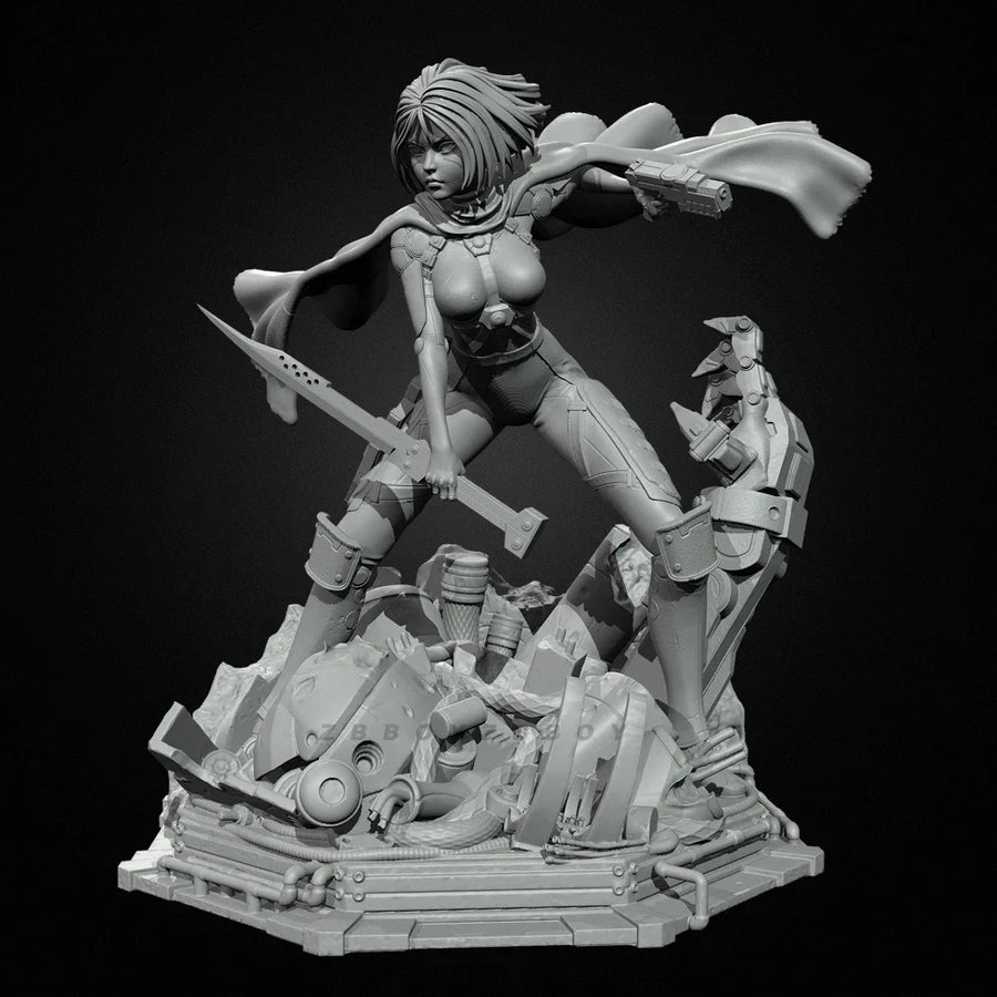 Sci-Fi Female Warrior Figure with Sword and Pistol Diorama Resin Kit - resin model view 2