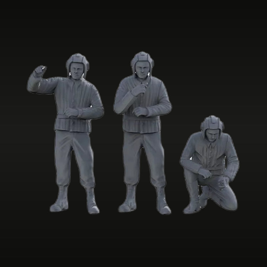 WWII Soviet Tank Crew Three Figure Set 1/48 Resin Kit - unpainted resin model kit