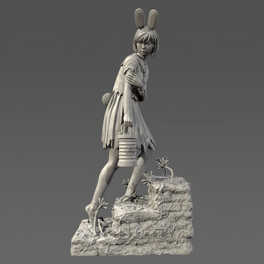 Fantasy Female Figure with Tattered Dress Lantern and Vine Elements 50mm Resin Kit - resin model view 3