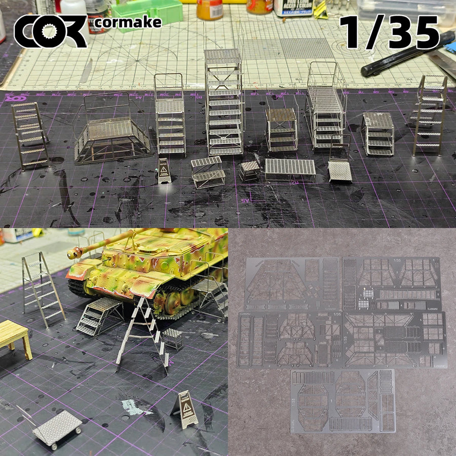 1/35 Photo Eatch Scale Model Kit Maintenance Ladders Climbing Ladder Platform Ottoman Warning Signs Sand Table Diorama Models