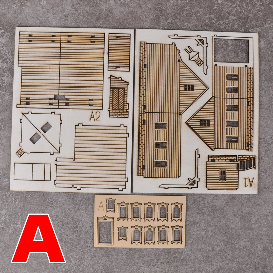 Assembly Architectural Model Sand Table Europe Rural Villa Log Cabin Wooden House Building Diorama Scale Model Kit 1/72