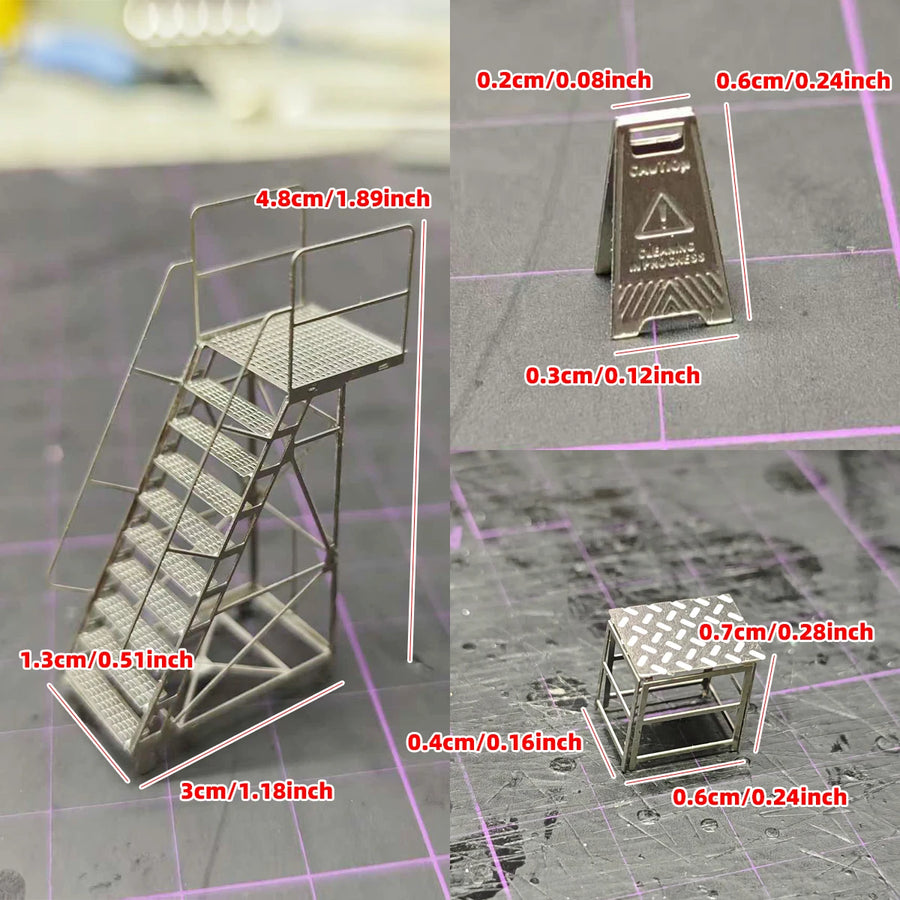 1/72 PE Aircraft Scale Model Kit Maintenance Ladders Climbing Ladder Platform Ottoman Warning Signs Sand Table Diorama Models