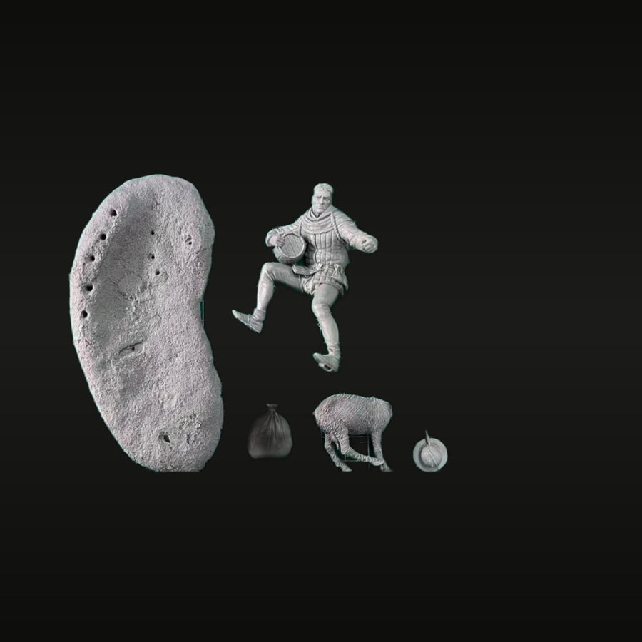 Medieval Bard/Merchant with Goat and Rocky Base 75mm Resin Diorama Kit - unpainted resin model kit