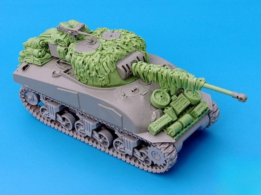 1/35 Scale Die-Cast Resin Model Assembled Kit British Sherman Firefly Hessian Tape Camo Net (No Tank) Unassembled and Unpainted