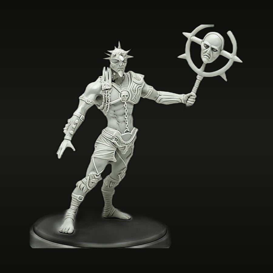 Fantasy Male Dark Priest with Skull Staff 40mm Resin Figure - unpainted resin model kit