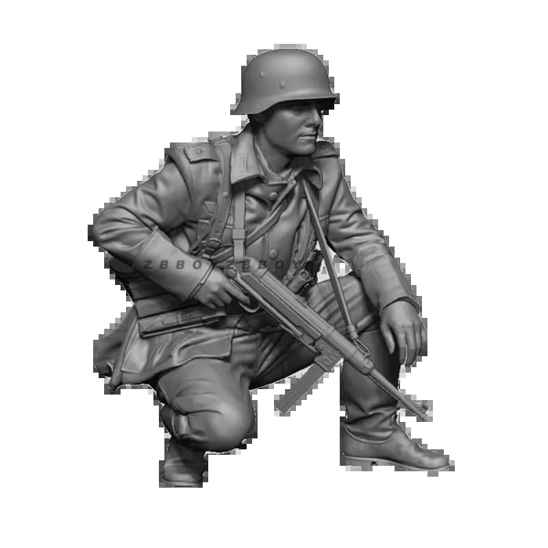 WWII German Wehrmacht Soldier Crouching with Kar98k 1/35 Resin Figure Kit - resin model view 4