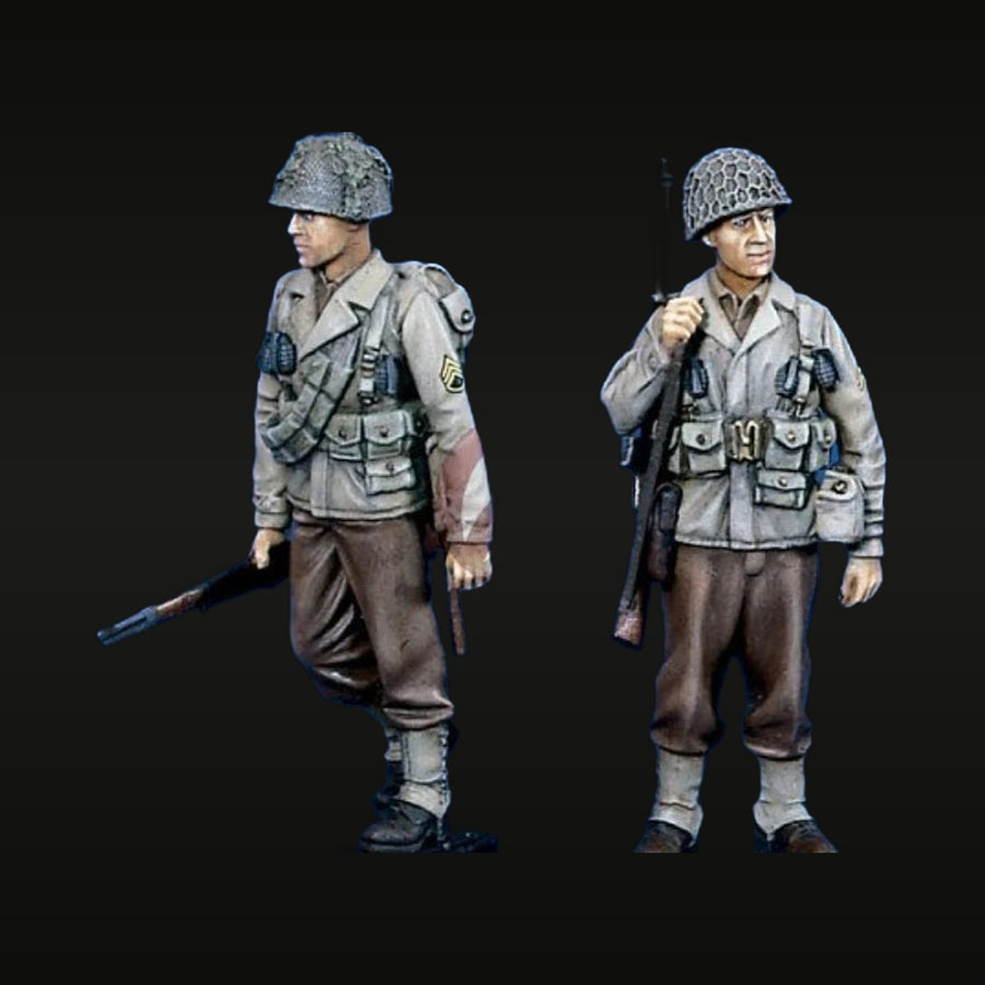 WWII US Infantry M1 Garand Rifleman & Thompson Gunner 1/35 Resin Figure Kit - unpainted resin model kit