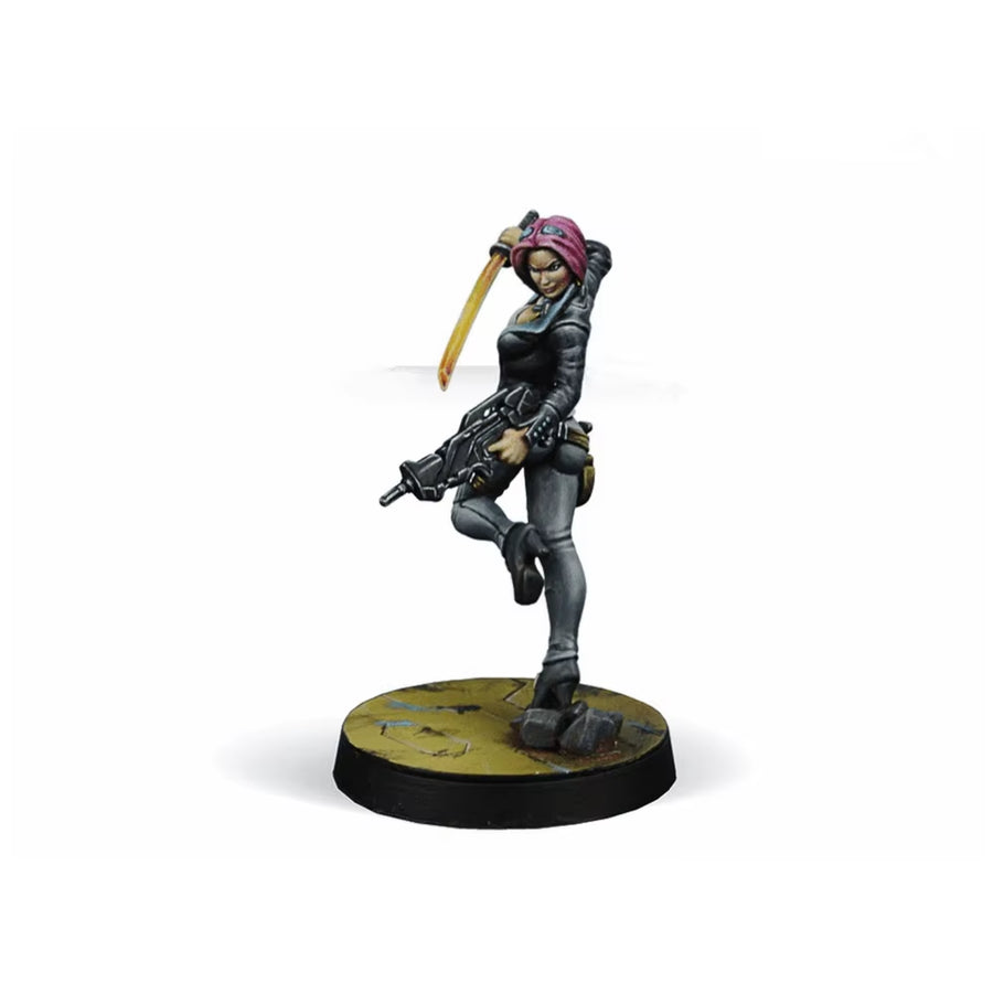 Cyberpunk Female Warrior with Poleaxe Purple Hair 28mm Resin Figure Kit - resin model view 2