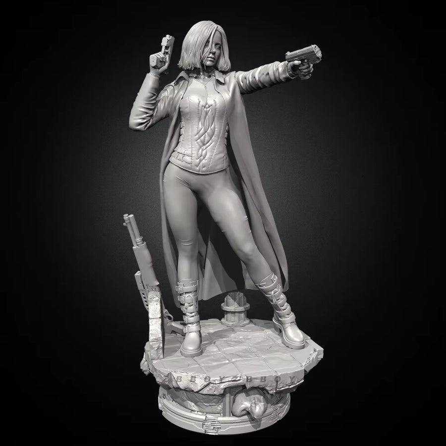 Modern Female Spy Operative with Dual Pistols and Long Coat Resin Figure Kit - resin model view 3