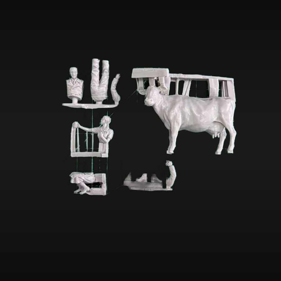 Civilian VW Bus Diorama Set with Figures & Livestock 1/35 Resin Kit - unpainted resin model kit