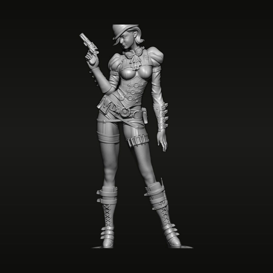 Steampunk Female Gunslinger 1/24 Resin Figure Kit - unpainted resin model kit